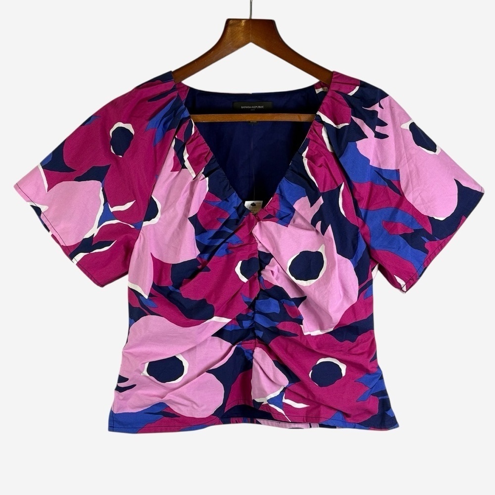 NEW Banana Republic Fitted Poplin Top Size 8 Crop Vibrant Floral Print - Picture 4 of 12